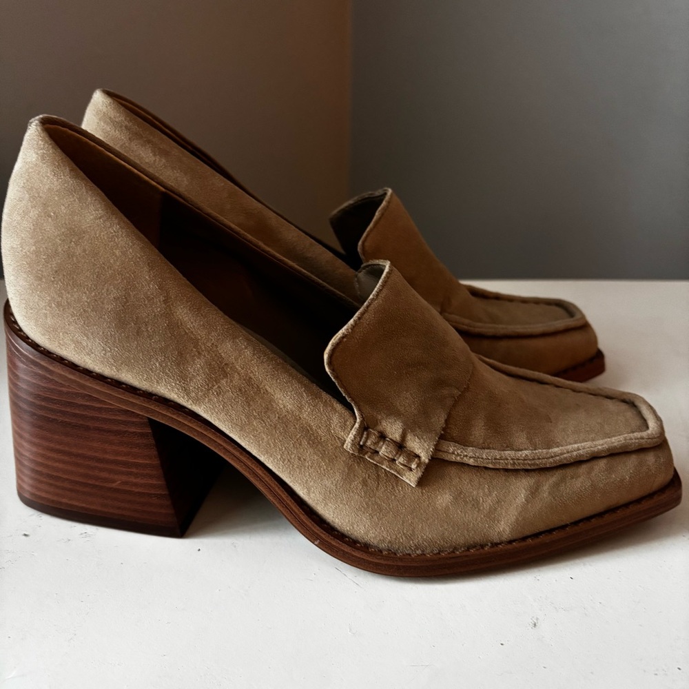 Vince Camuto Tan Suede Block Heel Loafers